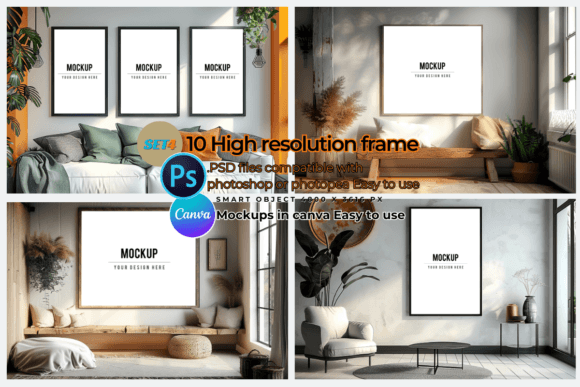 Frame Mockup Interior PSD-Canva Template: Your Realistic Display Solution