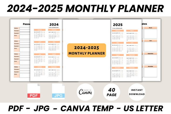 Master Your Time with the Ultimate 2024-2025 Monthly Planner Canva Template